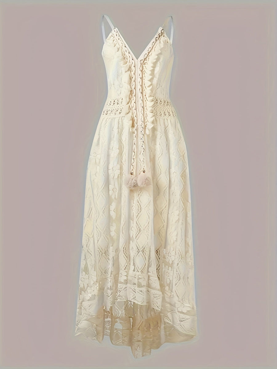 Damen Boho Maxikleid mit Spitze und V-Ausschnitt – Elegantes Sommerkleid für Feste und Strand