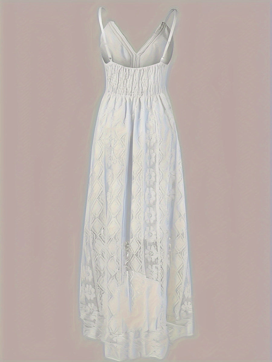 Damen Boho Maxikleid mit Spitze und V-Ausschnitt – Elegantes Sommerkleid für Feste und Strand