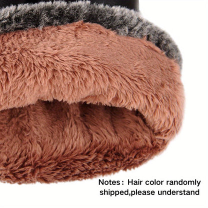 Unisex Handschuhe Schwarz mit Kunstpelz Futter und Schnallendetail