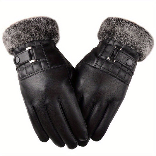 Zwarte unisex handschoenen met voering van imitatiebont en gespdetail