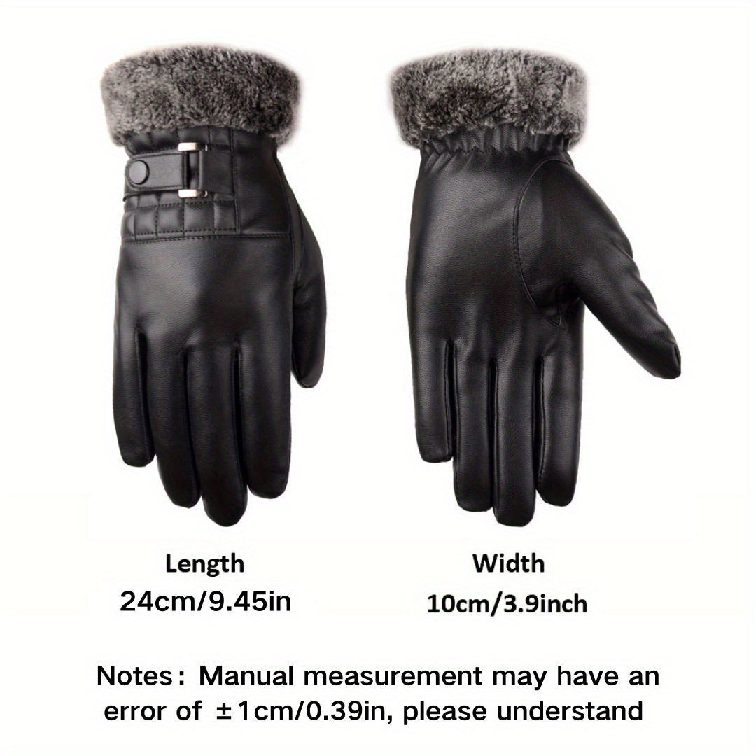 Unisex Handschuhe Schwarz mit Kunstpelz Futter und Schnallendetail