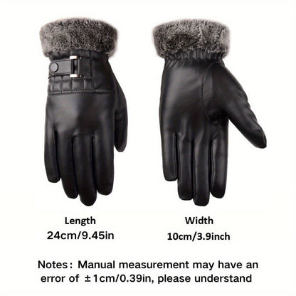 Unisex Handschuhe Schwarz mit Kunstpelz Futter und Schnallendetail