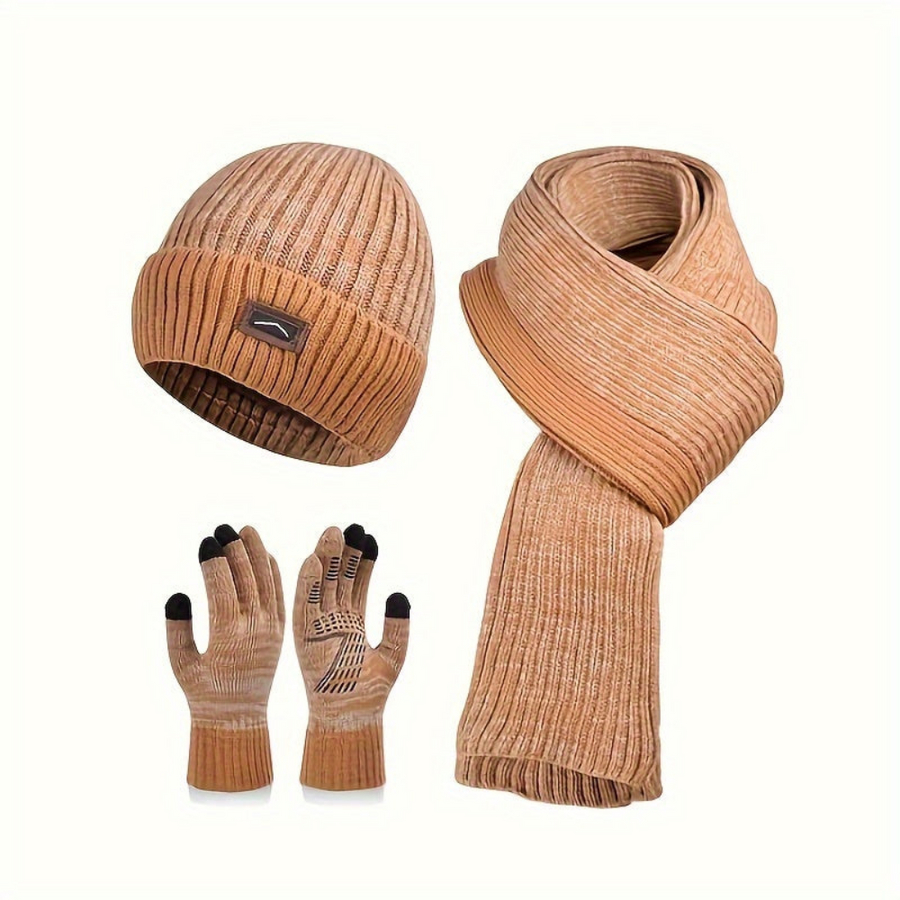 Unisex Winter Set Mütze Schal Handschuhe – Gestrickt, Warm, Farblich abgestimmt