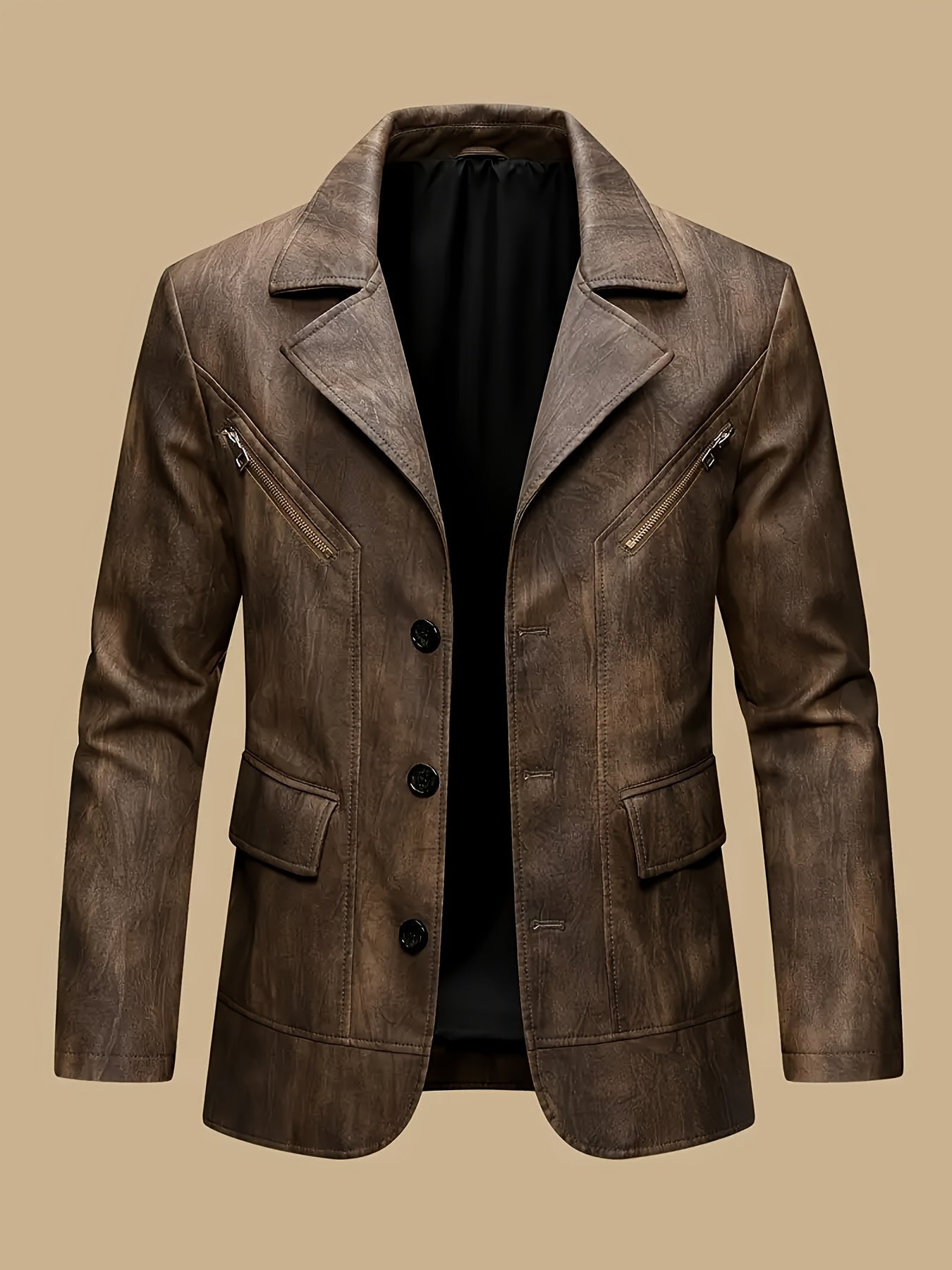 Herren Sakko Jacke mit Reißverschluss-Details und Knöpfen