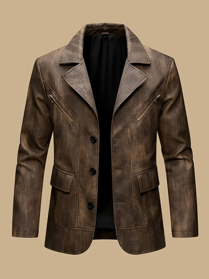 Herren Sakko Jacke mit Reißverschluss-Details und Knöpfen