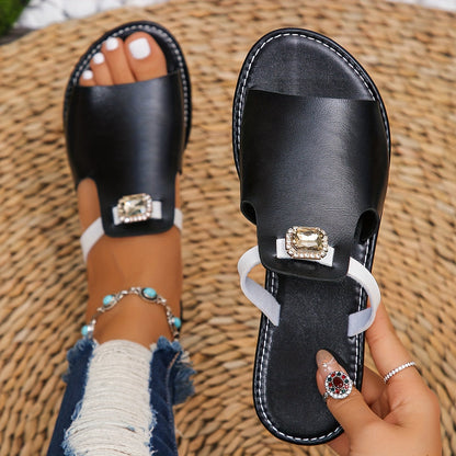 Damen Slide Sandalen mit Schmuckdetail und modernem Design – Elegante Freizeitschuhe