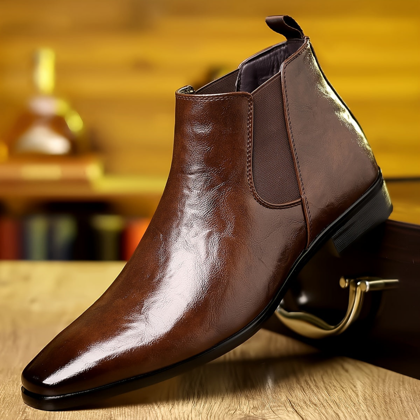 Herren Chelsea Boots Stiefelette Glänzend Business Schuhe Braun Elegant