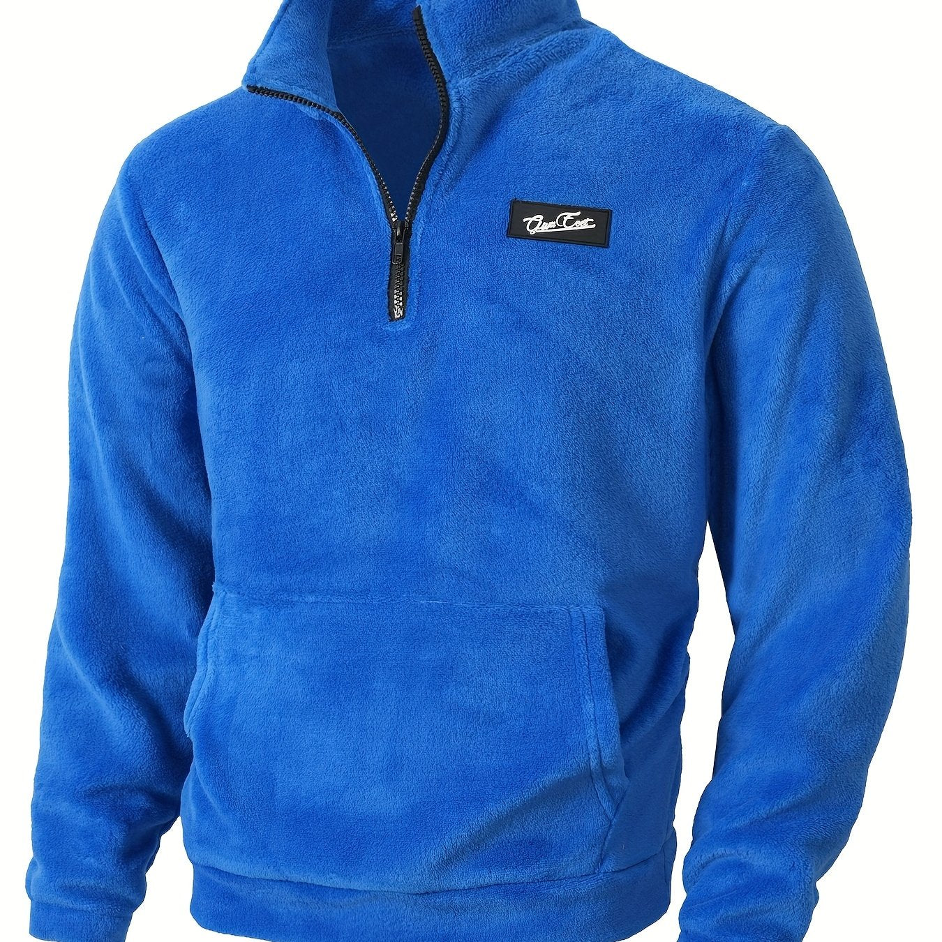 Fleece Pullover Herren mit Reißverschluss und Bauchtasche Stehkragen