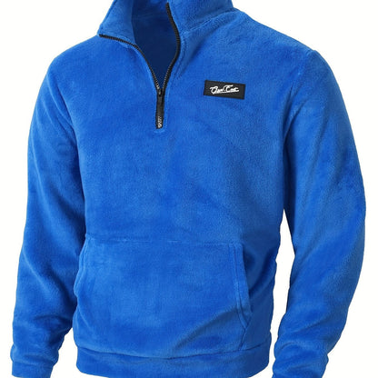 Fleece Pullover Herren mit Reißverschluss und Bauchtasche Stehkragen