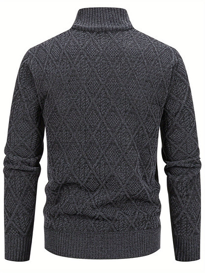 Herren Strickjacke mit Stehkragen, Reißverschluss und Rautenmuster