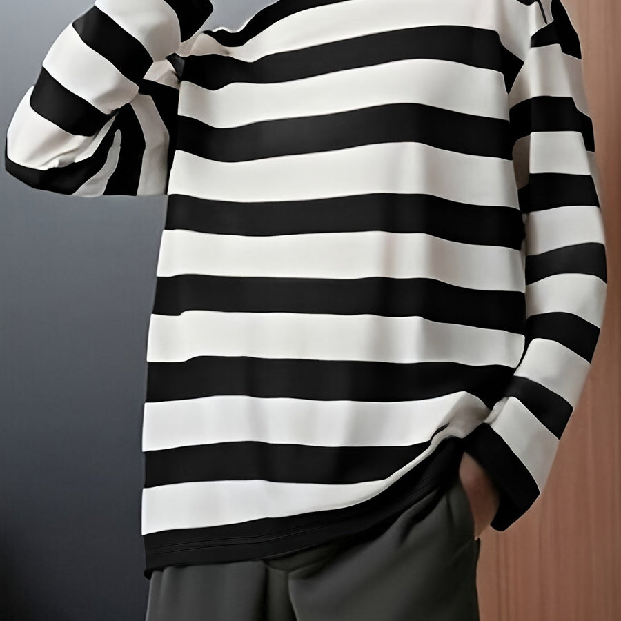 Langarmshirt Herren Gestreift Rundhals Bequemes Freizeit Oberteil
