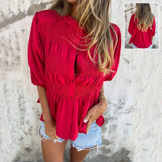 Leah – Falten-Button Kurzarmshirt Lässige Mode