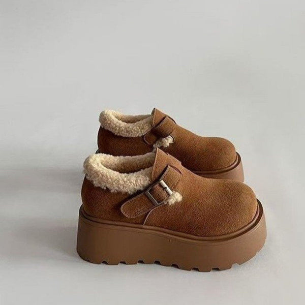 Damesplateauschoenen met gesp en voering, bruin