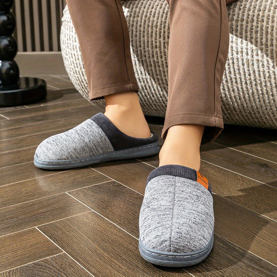 Unisex Hausschuhe Slipper Gemütlich Gefüttert Strickmuster Blau Grau