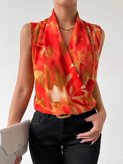 Damen Wickelbluse Ärmellos Elegant Modern Business-Look