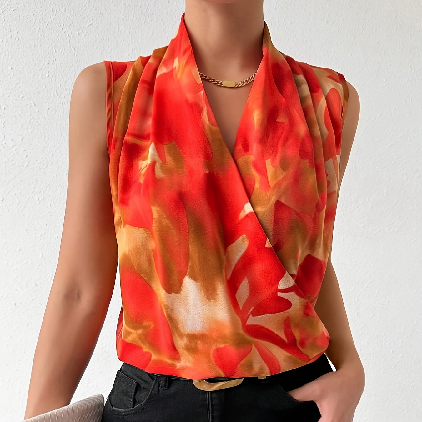 Damen Wickelbluse Ärmellos Elegant Modern Business-Look