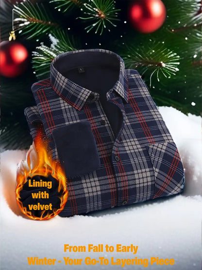 Herren Kariertes Hemd gefüttert Winter Langarm Flanell-Look