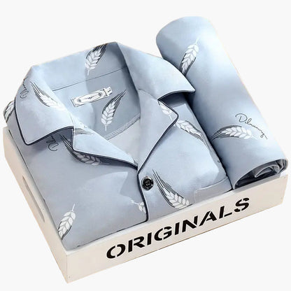 Herren Pyjama Set – Klassischer Schlafanzug mit Weizenmuster, Komfort-Loungewear