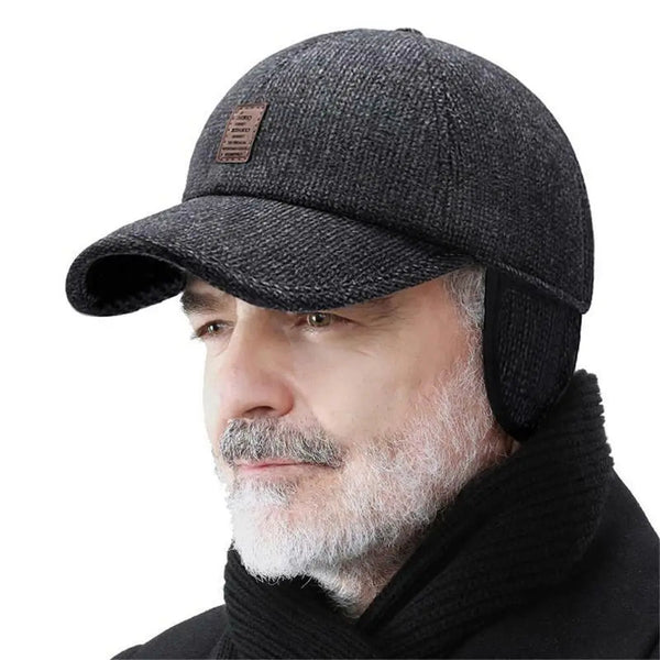 Herren Winter Baseball Cap mit Ohrenklappen, Strickoptik Mütze