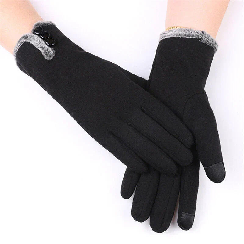 Damen Winterhandschuhe mit Kunstfellbesatz & Touchscreen-Funktion