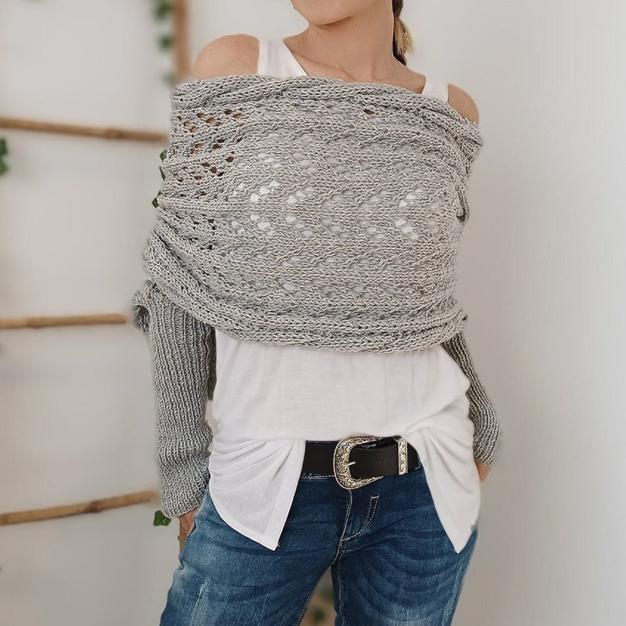 Gestrickter Bolero mit Ärmeln, Wickel-Design und Lochmuster in verschiedenen Farben