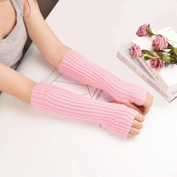 Damen Armstulpen gestrickt fingerlos lang