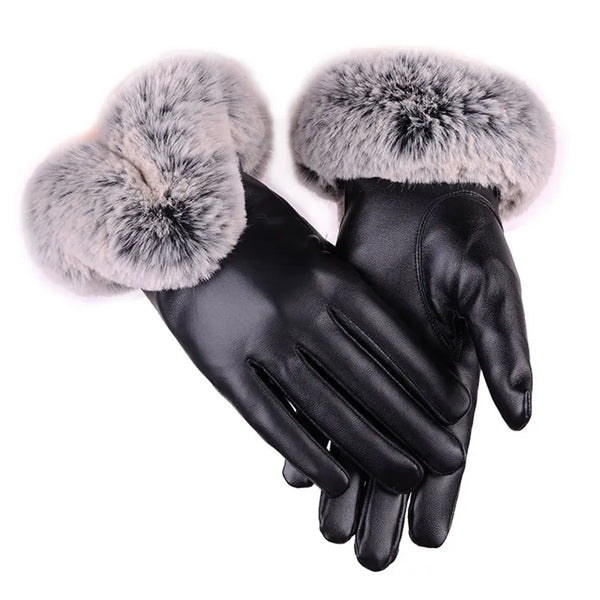 Damen Handschuhe mit Kunstfellbesatz, weiches Material, warme Winterhandschuhe