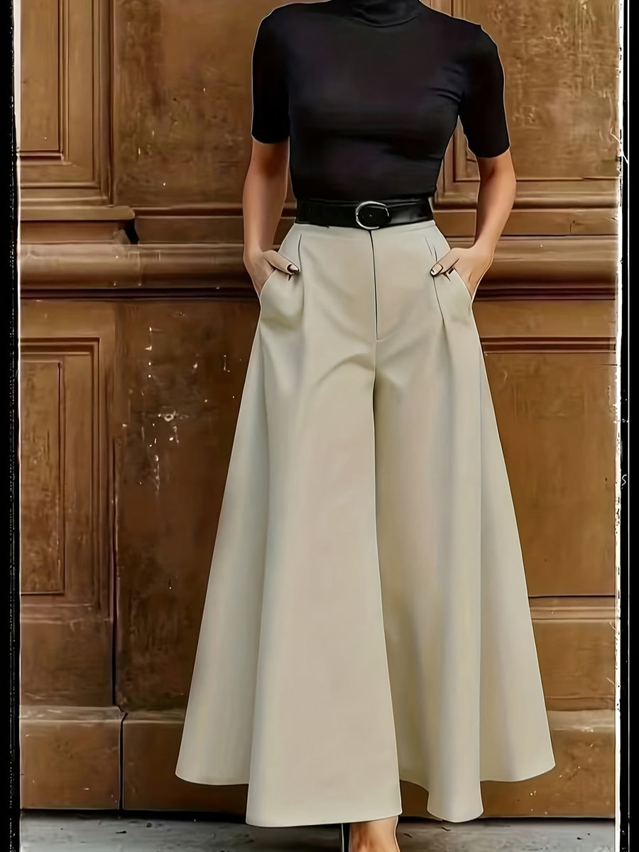 Damen Elegante High-Waist Weite Palazzo Hose mit Gürtel – Perfekt für Büro und besondere Anlässe