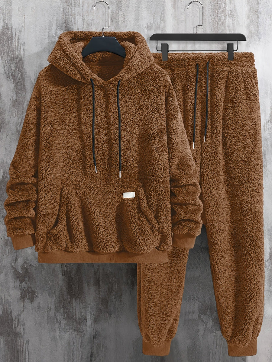 Unisex Teddy-Fleece Hausanzug mit Kapuze und Hose - Kuscheliger Hoodie-Jogginganzug
