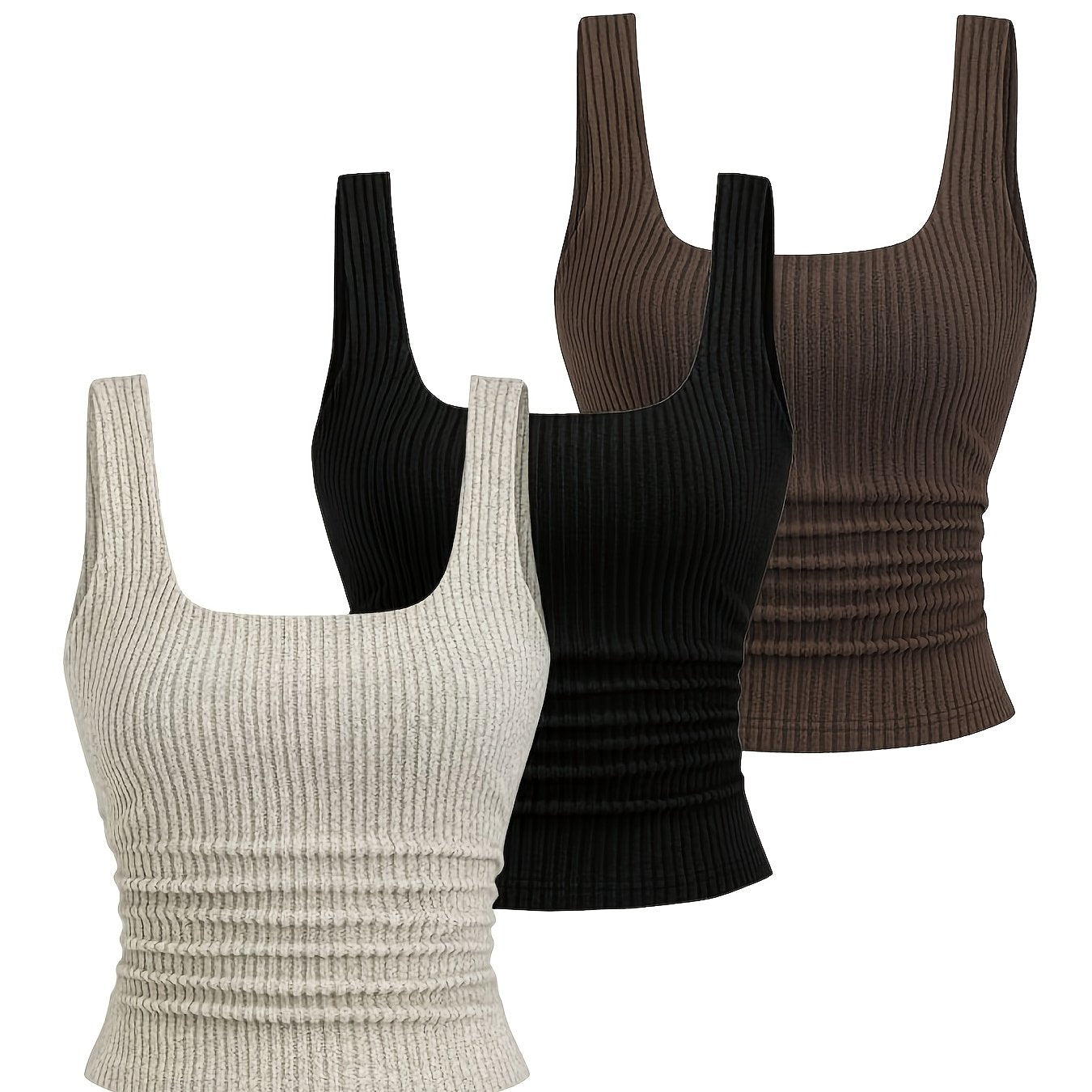 Damen Geripptes Basic Tanktop mit Quadrat-Ausschnitt – Modisches Slim Fit Top für Alltag & Freizeit
