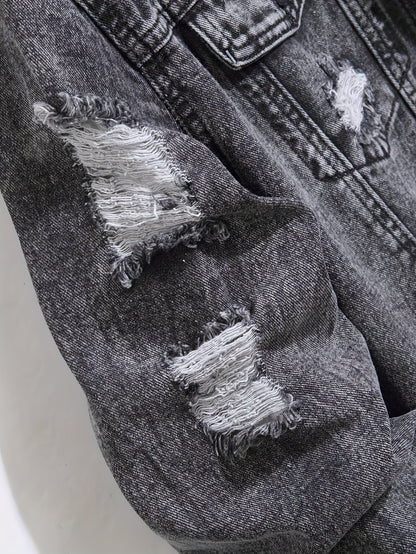 Herren Jeansjacke mit Zerstörungen Schwarz Grau