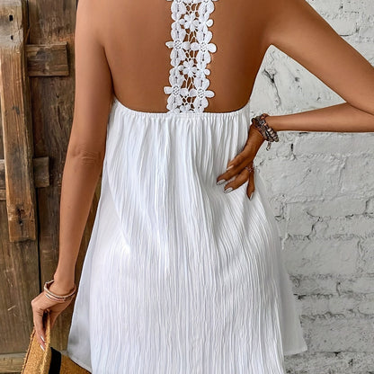 Damen Sommer Minikleid mit V-Ausschnitt und Halterneck – Lässiger, eleganter Freizeit-Look
