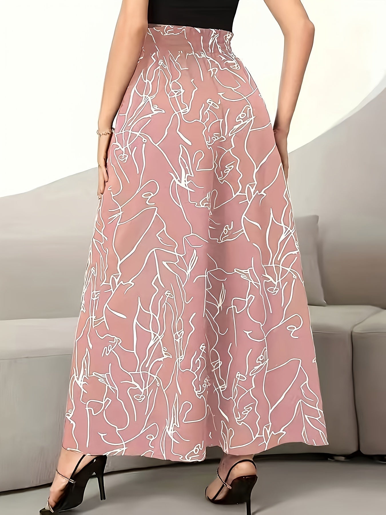 Damen Weite Palazzo-Hose mit Künstlerischem Linienmuster – Modische Statement-Hose für Freizeit und Ausgehen
