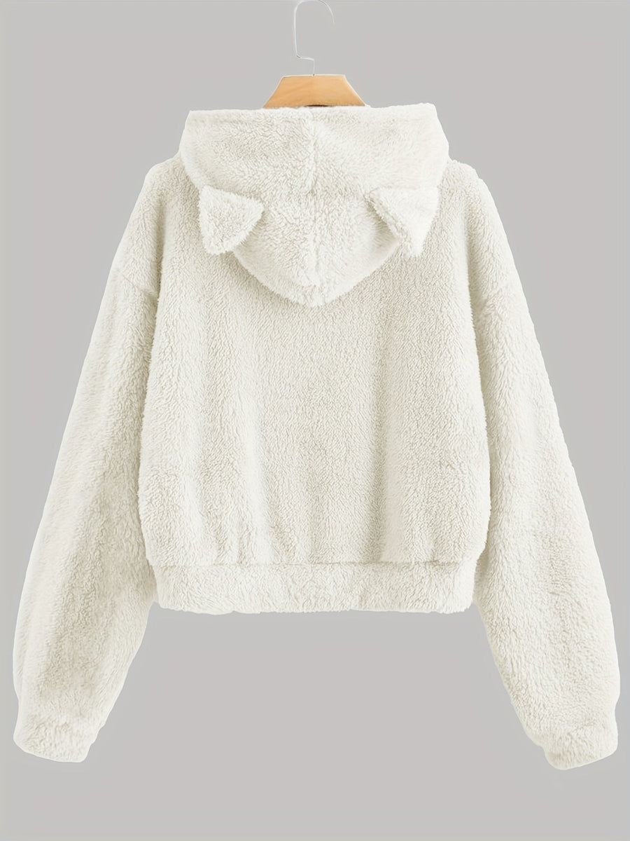 Flauschiger Kapuzenpullover mit Katzenohren und Kängurutasche für Damen