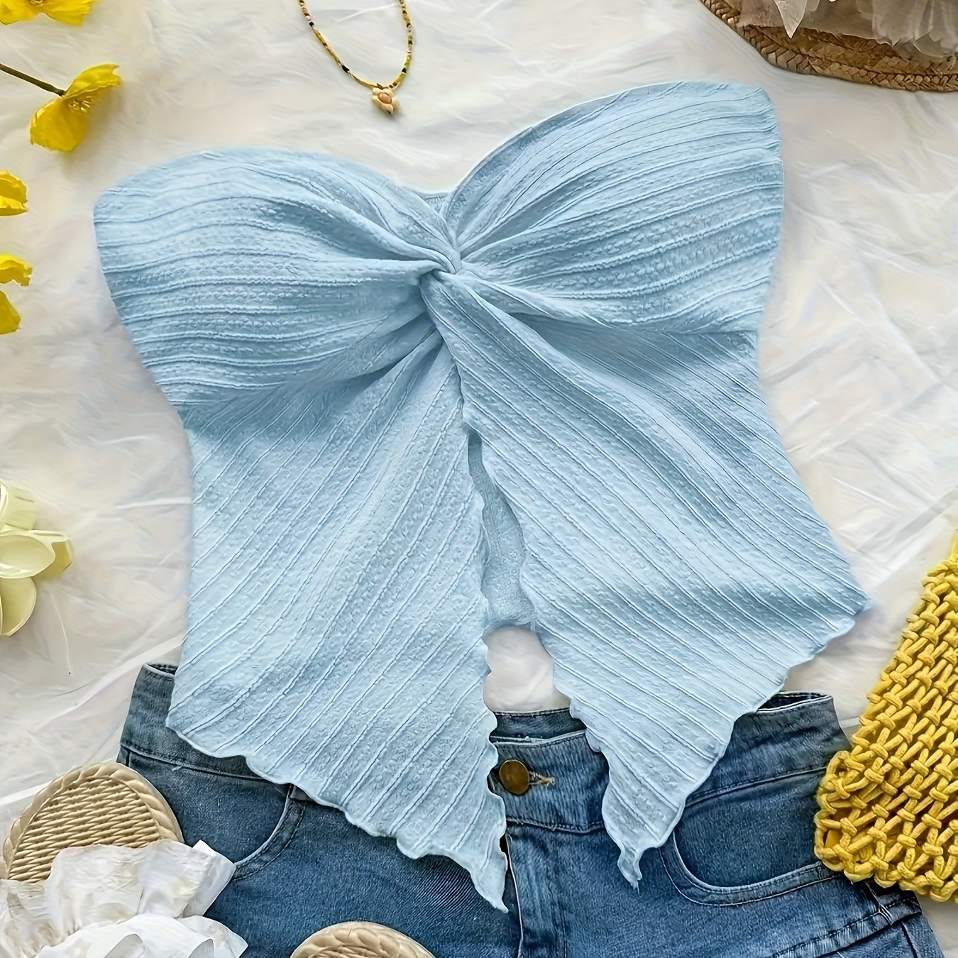 Damen Bandeau Top Schleifen-Design Modisch Party & Freizeit
