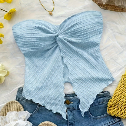 Damen Bandeau Top Schleifen-Design Modisch Party & Freizeit