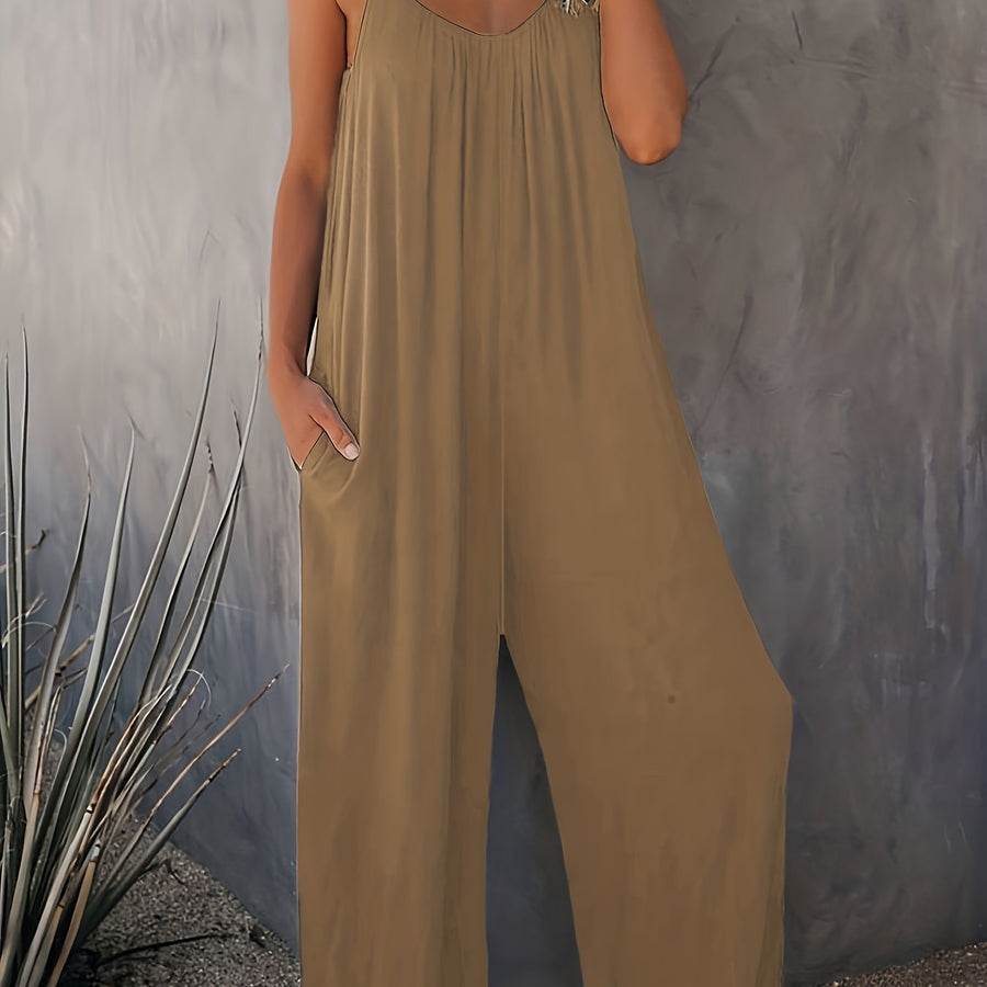 Damen Weite Casual Jumpsuit mit Spaghettiträgern – Luftiger Einteiler für Freizeit & Urlaub