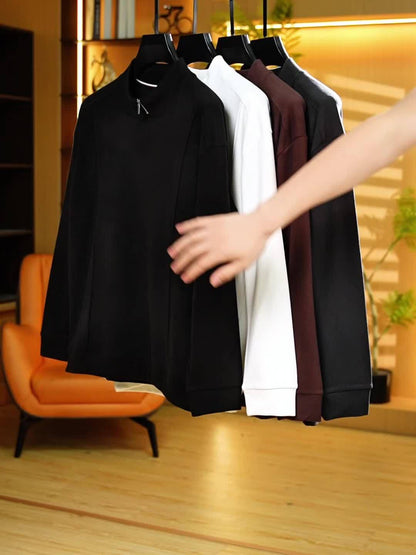 Herren Halb-Reißverschluss Pullover Stehkragen Langarm Shirt Uni