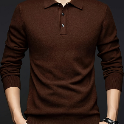 Herren Langarm Polohemd Strickpullover mit Knopfleiste