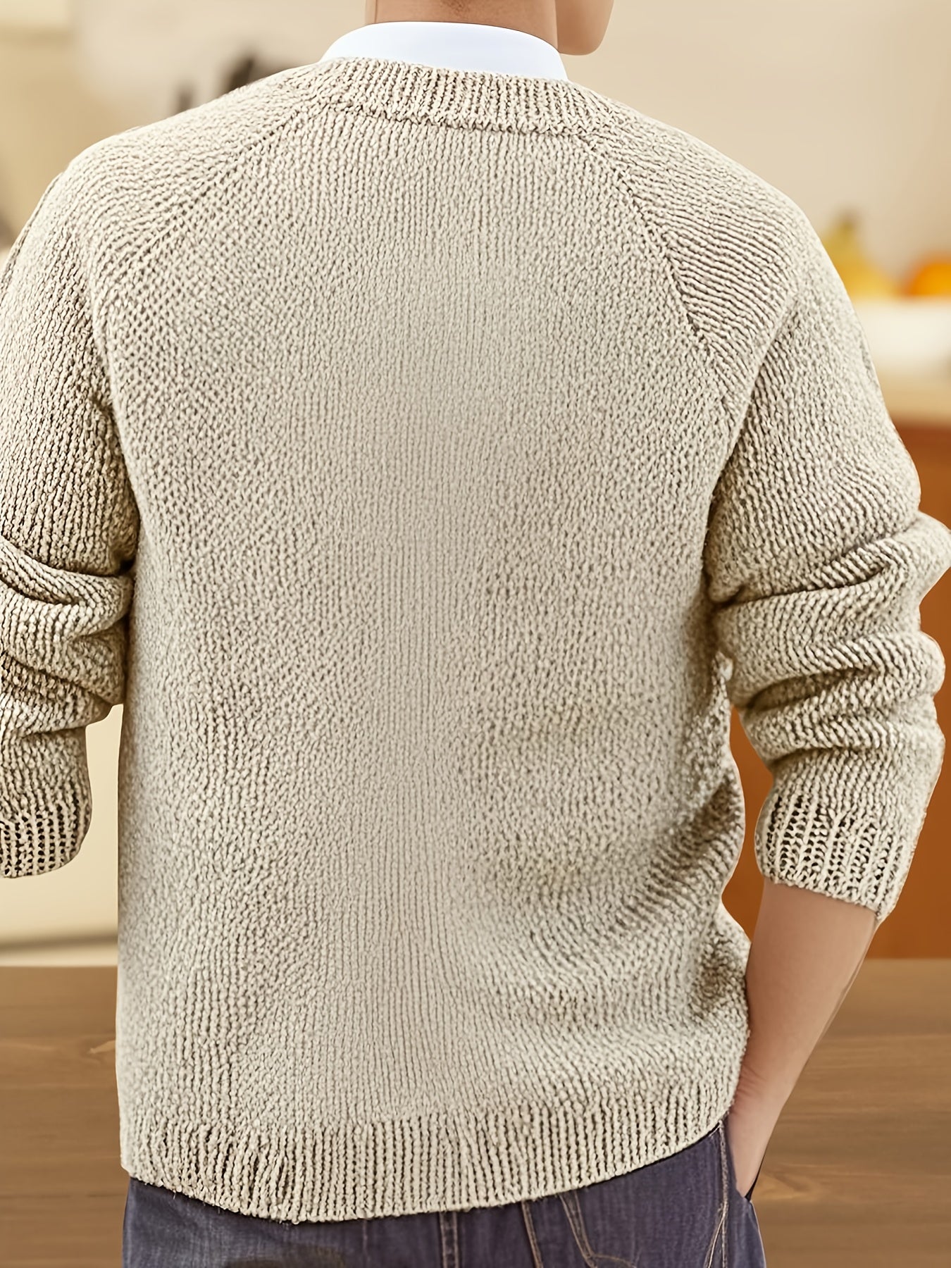 Herren Strickjacke V-Ausschnitt Knopfleiste Feinstrick Khaki