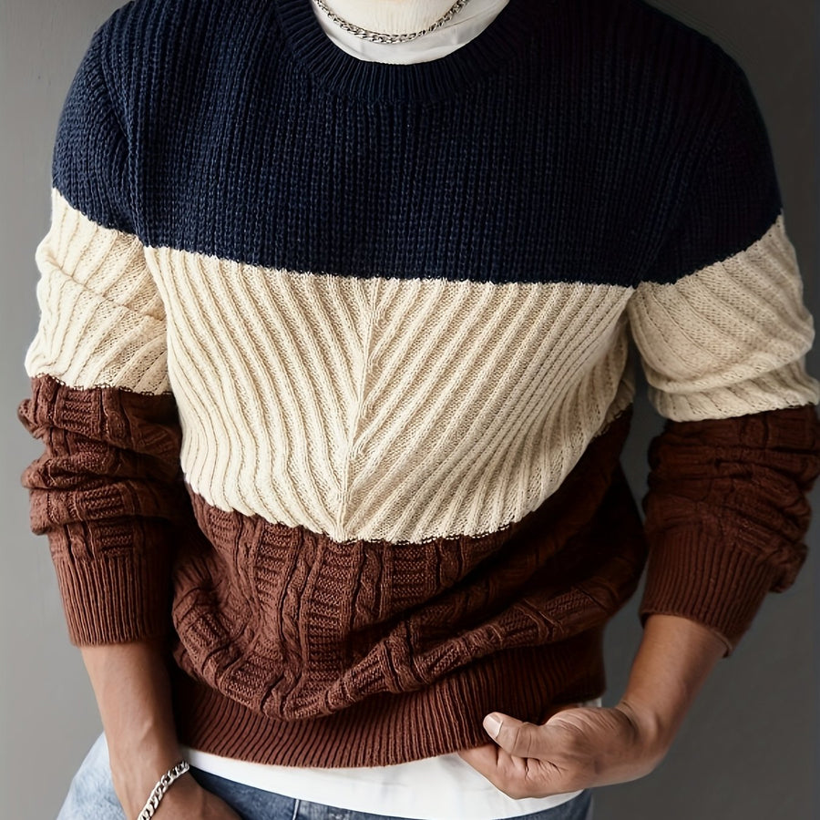 Herren Strickpullover Blockfarben Rundhals Grobstrick