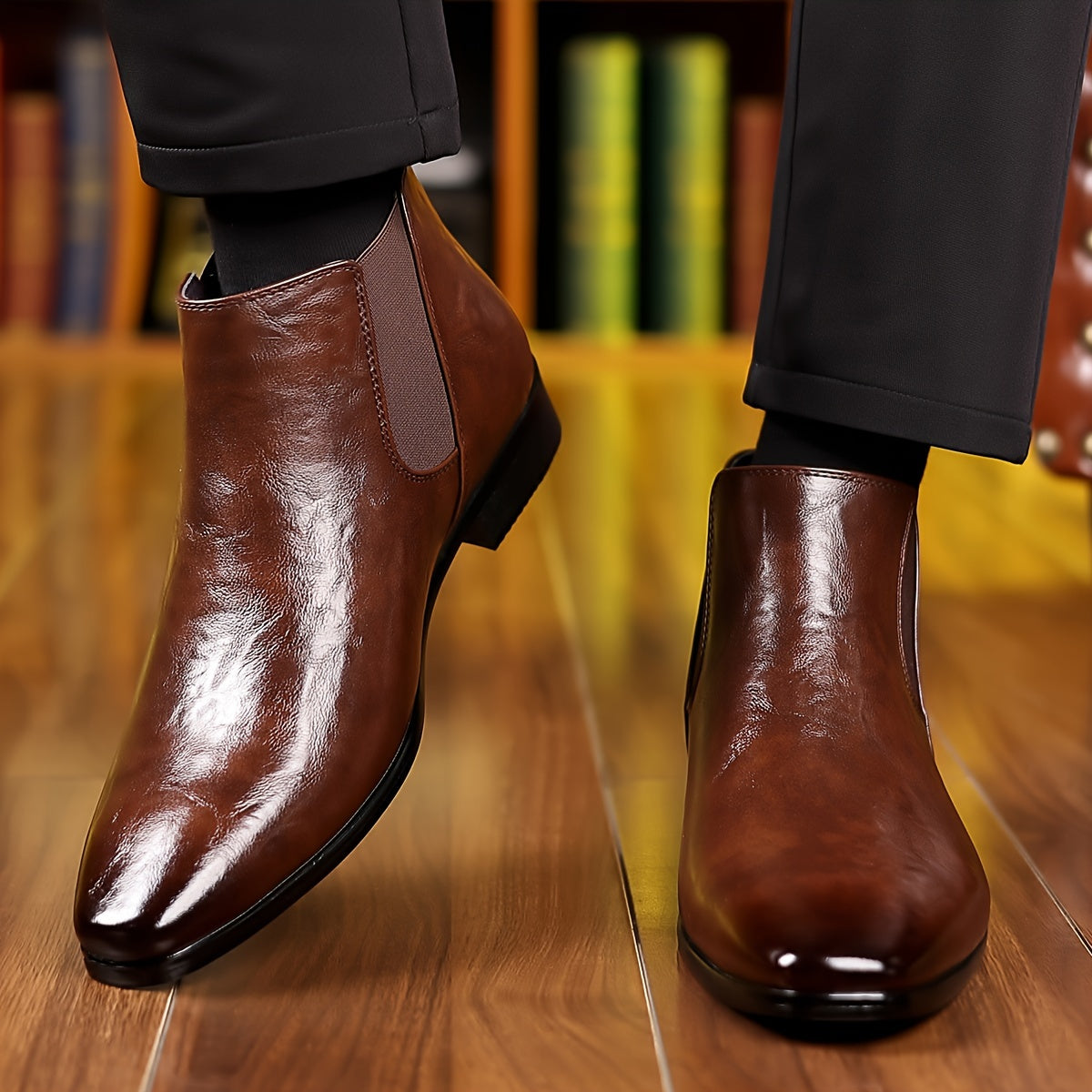 Herren Chelsea Boots Stiefelette Glänzend Business Schuhe Braun Elegant