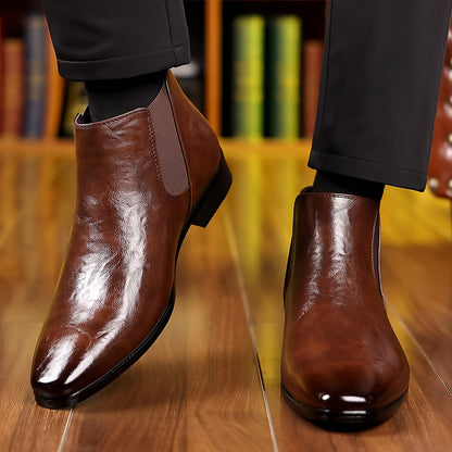 Herren Chelsea Boots Stiefelette Glänzend Business Schuhe Braun Elegant