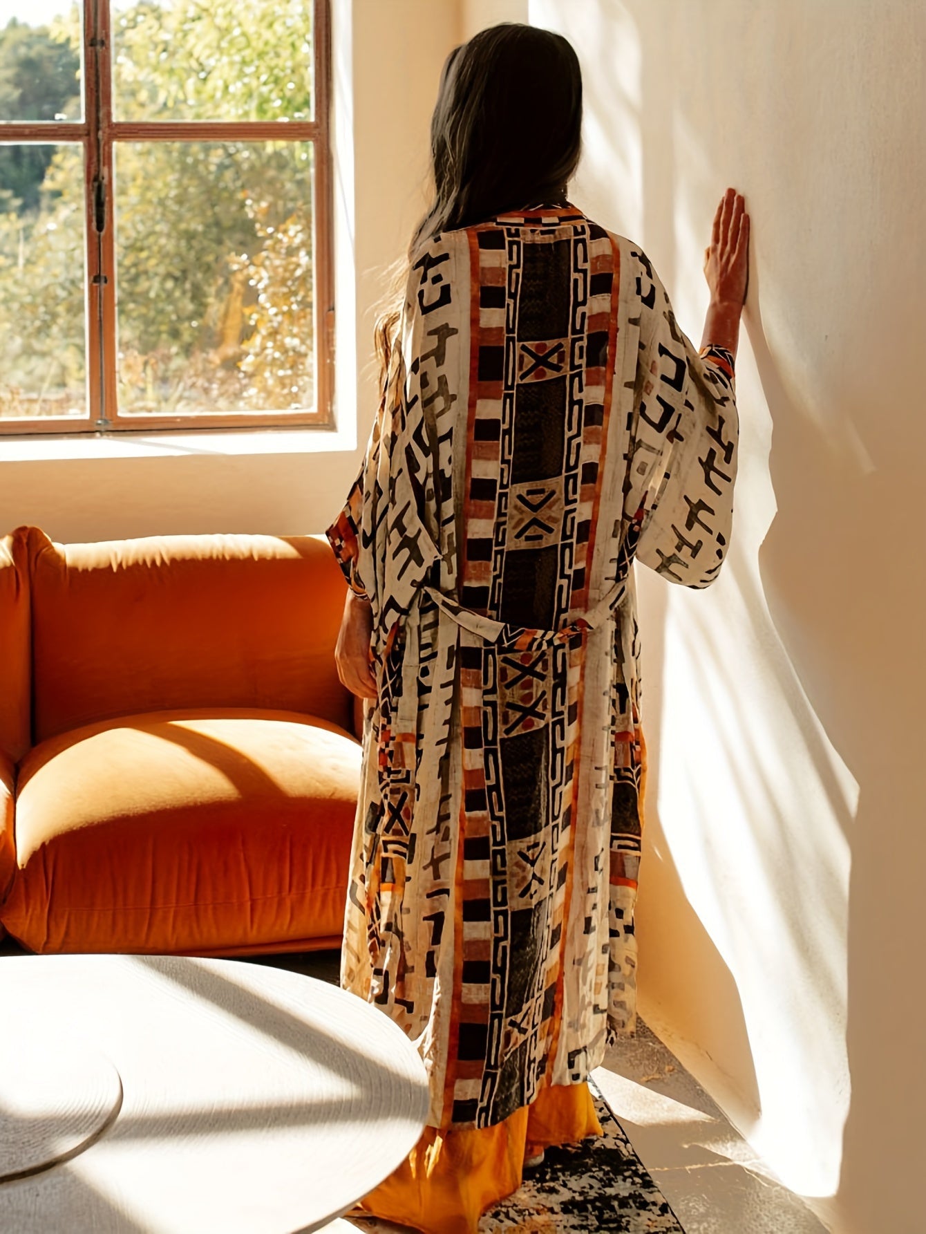 Damen Boho Kimono Lang mit Ethno-Muster – Eleganter Langer Morgenmantel für Strand & Freizeit