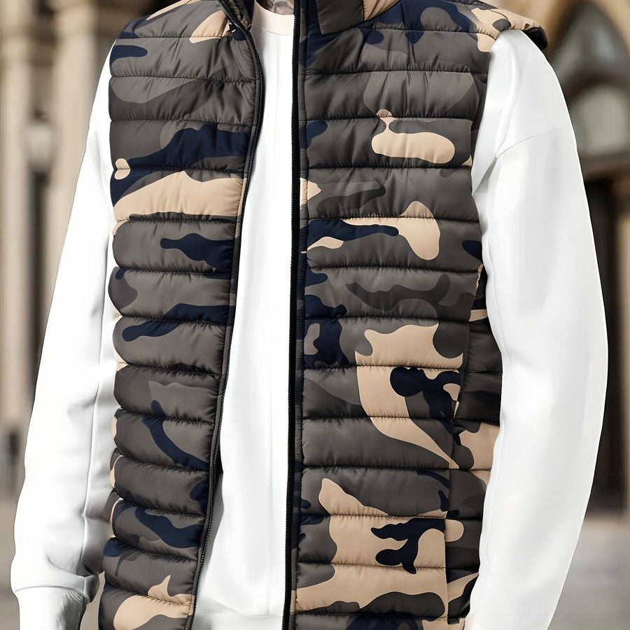 Unisex Camouflage Steppweste mit Stehkragen