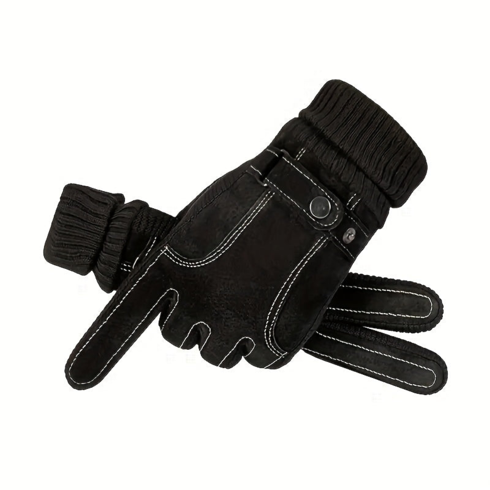 Unisex Halbfinger-Handschuhe mit Strickbündchen, Ziernähten und Druckknopf