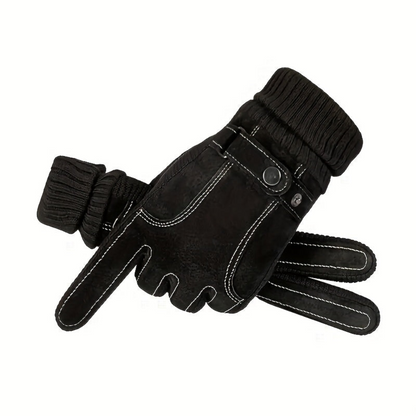 Unisex Halbfinger-Handschuhe mit Strickbündchen, Ziernähten und Druckknopf