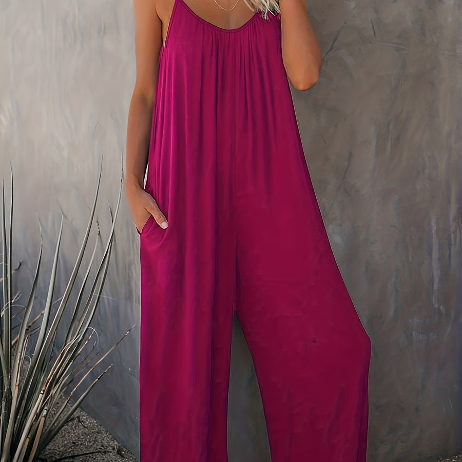 Damen Weite Casual Jumpsuit mit Spaghettiträgern – Luftiger Einteiler für Freizeit & Urlaub