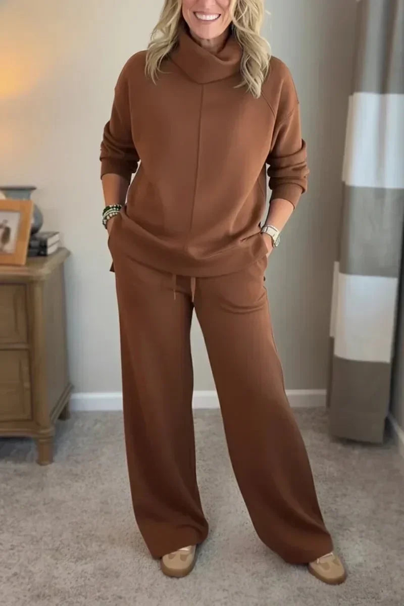 Dames loungewear-set met coltrui en wijde broek
