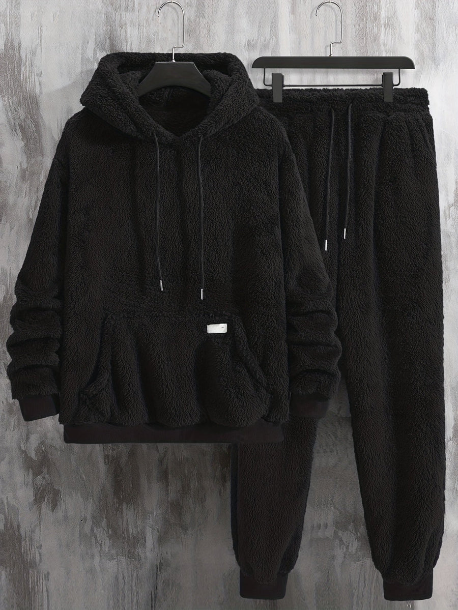 Unisex Teddy-Fleece Hausanzug mit Kapuze und Hose - Kuscheliger Hoodie-Jogginganzug